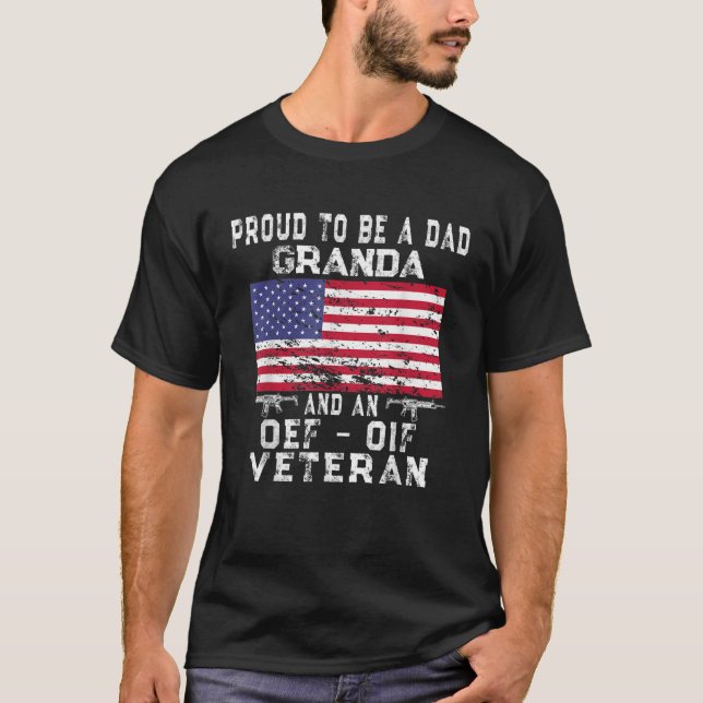 Mens Proud Dad Granda OEF OIF Veteran Retro US Fla T-Shirt (Front)