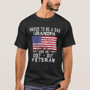 Mens Proud Dad Grandpa OEF OIF Veteran Retro US Fl T-Shirt