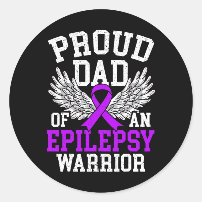 Mens Proud Dad Of An Epilepsy Warrior Epilepsy Awa Classic Round Sticker (Front)
