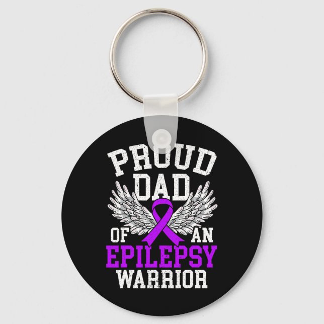 Mens Proud Dad Of An Epilepsy Warrior Epilepsy Awa Key Ring (Front)