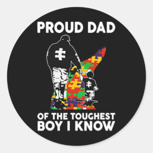 Mens Proud Dad Of The Toughest Boy I Know Autism A Classic Round Sticker