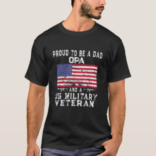 Mens Proud Dad Opa Military Veteran Retro US Flag T-Shirt