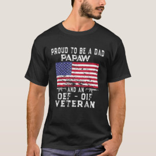 Mens Proud Dad Papaw OEF OIF Veteran Retro US Flag T-Shirt