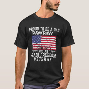 Mens Proud Dad PawPaw Iraqi Freedom Veteran Retro T-Shirt