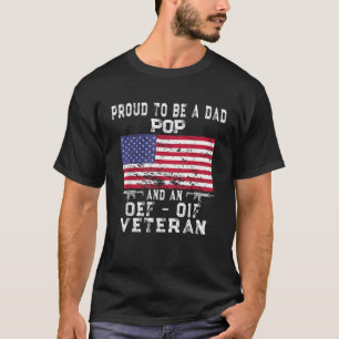 Mens Proud Dad Pop OEF OIF Veteran Retro US Flag G T-Shirt