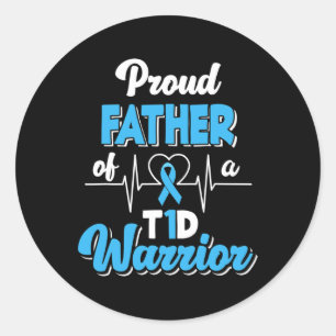 Mens Proud Father Of A T1D Warrior Diabetic Diabet Classic Round Sticker