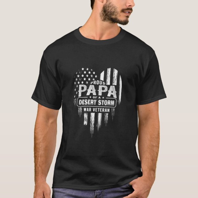 Mens Proud Papa Dad Desert Storm War Veteran Ameri T-Shirt (Front)