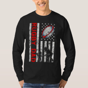 Mens Proud Rugby Dad Retro American Flag Sports Fa T-Shirt