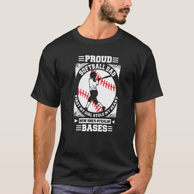 Mens Proud Softball Dad With Daughter Softball Fat T-Shirt (Front)
