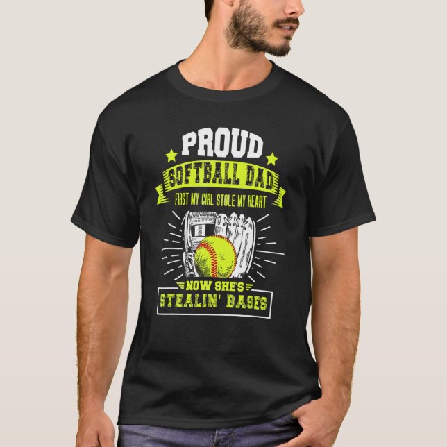 Mens Proud Softball Dad With Daughter Softball Fat T-Shirt (Front)