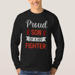 Mens Proud Son Hiv Fighter Red Ribbon Hiv Positive T-Shirt
