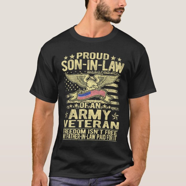 Mens Proud Son-In-Law Of Military Army Veteran Fre T-Shirt (Front)