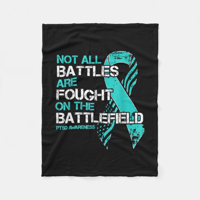 Mens PTSD Awareness American Flag Veteran Support Fleece Blanket (Front)