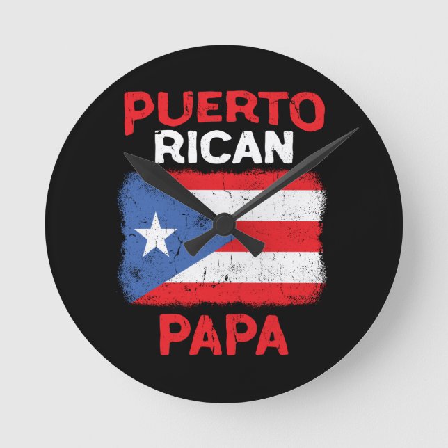 Mens Puerto Rico Boricua Latino Papa Fathers Day Round Clock (Front)