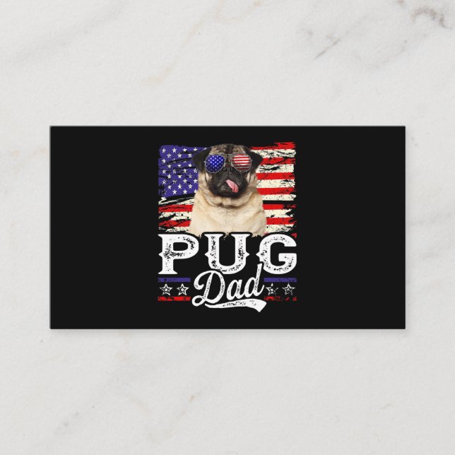 Mens Pug Dad USA Flag Patriotic Fathers Day Business Card (Front)