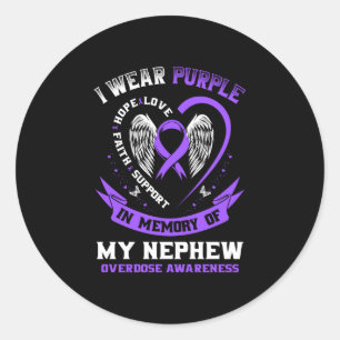 Mens purple in memory of nephew drug overdose classic round sticker