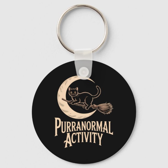 Mens Purranormal Activity Halloween Black Cat Key Ring (Front)