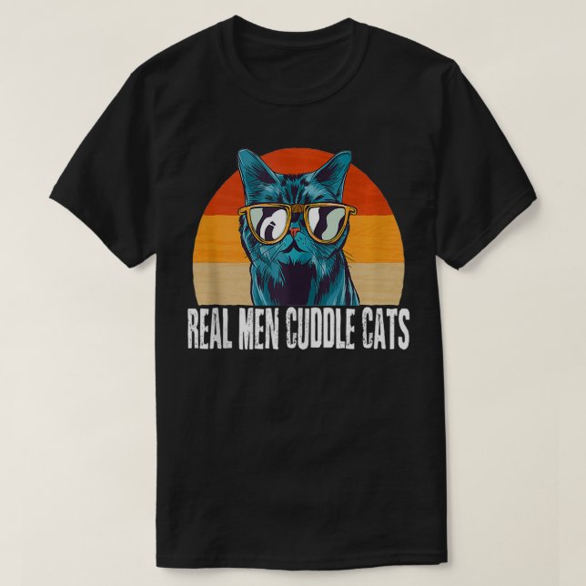 Mens Real Men Cuddle Cats Tee Mens Cat Daddy Dad V (Design Front)