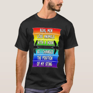 Mens Real Men Pride LGBTQ Bees Funny Gay Rainbow B T-Shirt