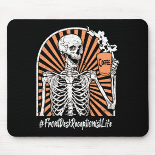 Mens Receptionist Life Coffee Skeleton Exhausted Mouse Mat