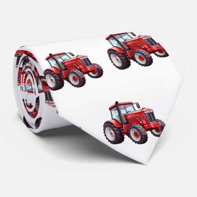 Men's Red Farm Tractor   Tie (Rolled)