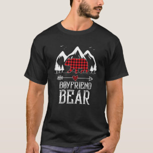 Mens Red Plaid Boyfriend Bear Matching Family Paja T-Shirt