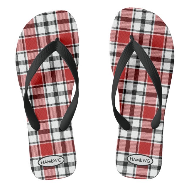 Mens Red Plaid Flip-flops HAMbWG Kid's Flip Flops (Footbed)