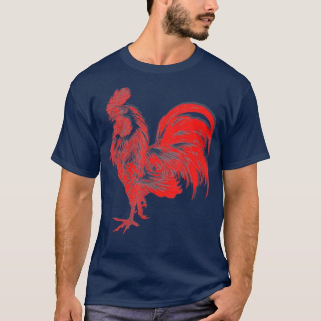 Mens Red Rooster  Cocky Vintage Rooster T-Shirt (Front)