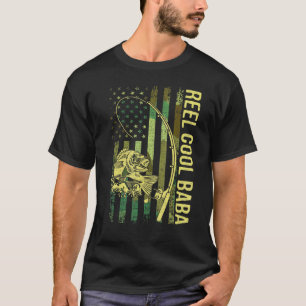 Mens Reel Cool Baba American Flag Fisherman Reel V T-Shirt