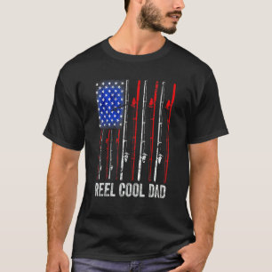 Mens Reel Cool Dad Fishing American Flag Patriotic T-Shirt