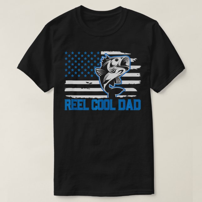 Mens Reel Cool Dad Fishing American Flag USA 1  T-Shirt (Design Front)