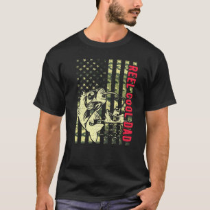 Mens Reel Cool Dad Fishing Camouflage American Fla T-Shirt