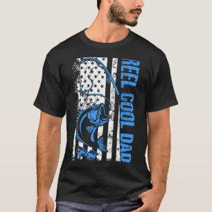 Mens Reel Cool Dad Fishing Dad American Flag Fishm T-Shirt