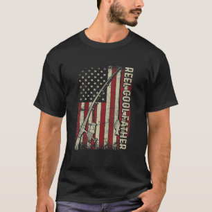 Mens Reel Cool Father American Flag Fishing Rod US T-Shirt