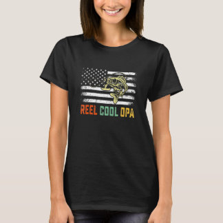 Mens Reel Cool Opa Fishing American Flag Fathers D T-Shirt