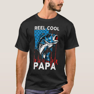 Mens Reel Cool Papa 4th of July American Flag Dad T-Shirt