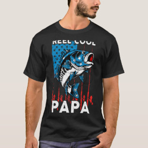 Mens Reel Cool Papa 4th of July American Flag Dad T-Shirt
