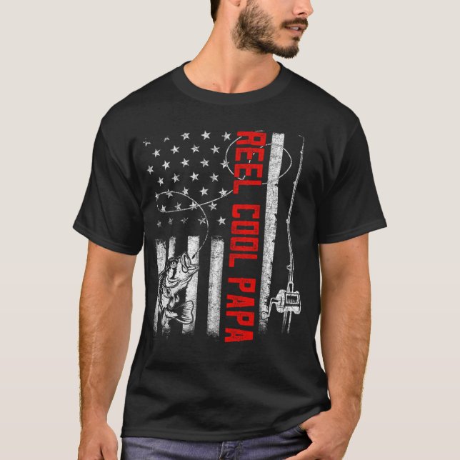 Mens Reel Cool Papa American Flag Family Fathers D T-Shirt (Front)