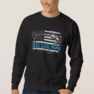 Mens Reel Cool Papa American Flag Fish Fishing Fat Sweatshirt