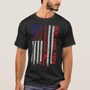 Mens Reel Cool Papa American Flag Fishing Mens Fat T-Shirt