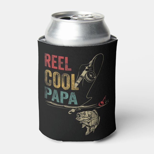 Mens Reel Cool Papa Fish Fishing Shirt Father's Da Can Cooler (Can Front)