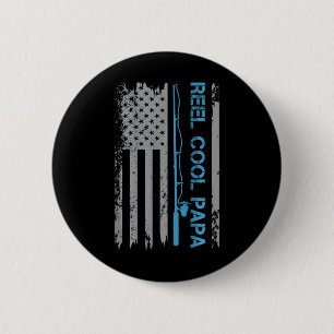 Mens Reel Cool Papa Fishing Us Flag Patriotic 4th 6 Cm Round Badge