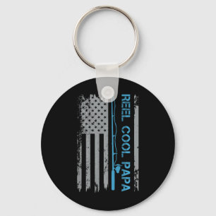 Mens Reel Cool Papa Fishing Us Flag Patriotic 4th  Key Ring