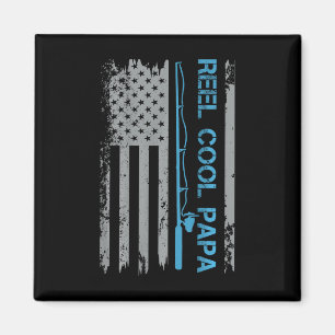 Mens Reel Cool Papa Fishing Us Flag Patriotic 4th  Magnet
