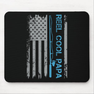 Mens Reel Cool Papa Fishing Us Flag Patriotic 4th Mouse Mat