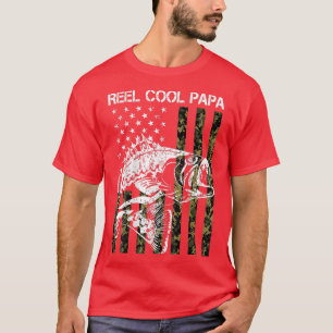 Mens Reel Cool Papa Fishing Usa Flag Camo 4th Of J T-Shirt