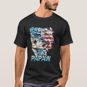 Mens Reel Cool Papaw 4th July Fishing USA Flag Dad T-Shirt