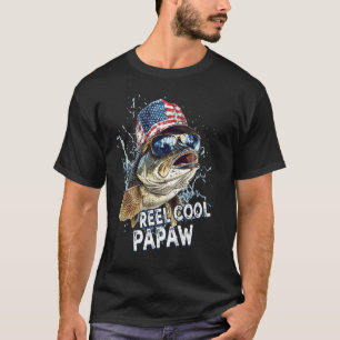 Mens Reel Cool Papaw American Flag Fishing Fathers T-Shirt