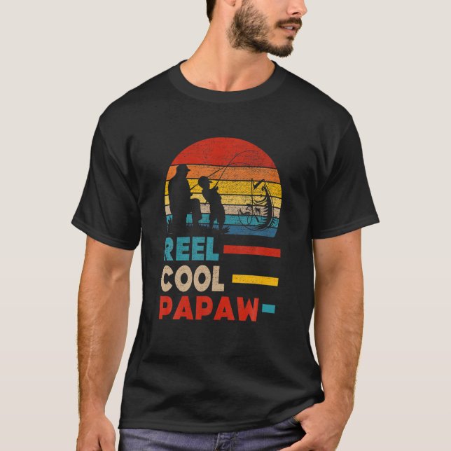 Mens Reel Cool Papaw Fisherman Daddy Father Day Gi T-Shirt (Front)