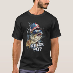 Mens Reel Cool Pop American Flag Fishing Fathers D T-Shirt